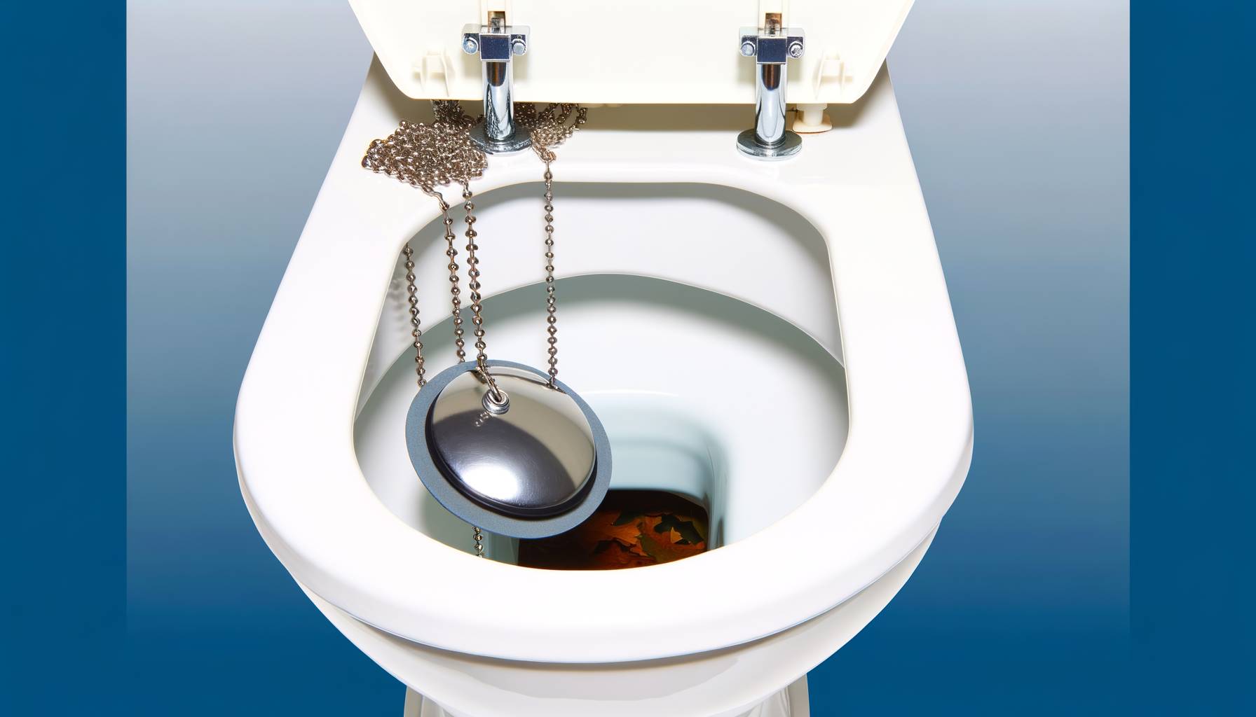 Imagen profesional de un tanque de inodoro abierto con un flotador y cadena visibles, mostrando el m...
