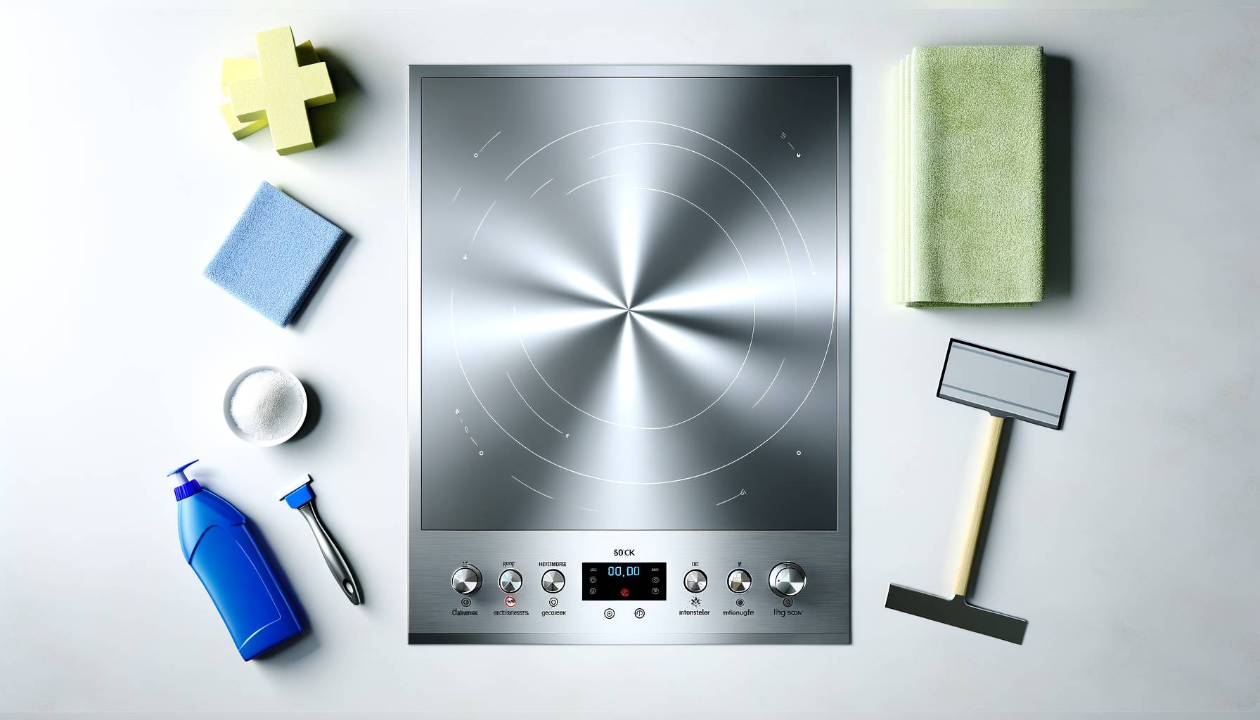 Imagen de una cocina moderna y luminosa con una vitrocerámica impecablemente limpia. La superficie ...