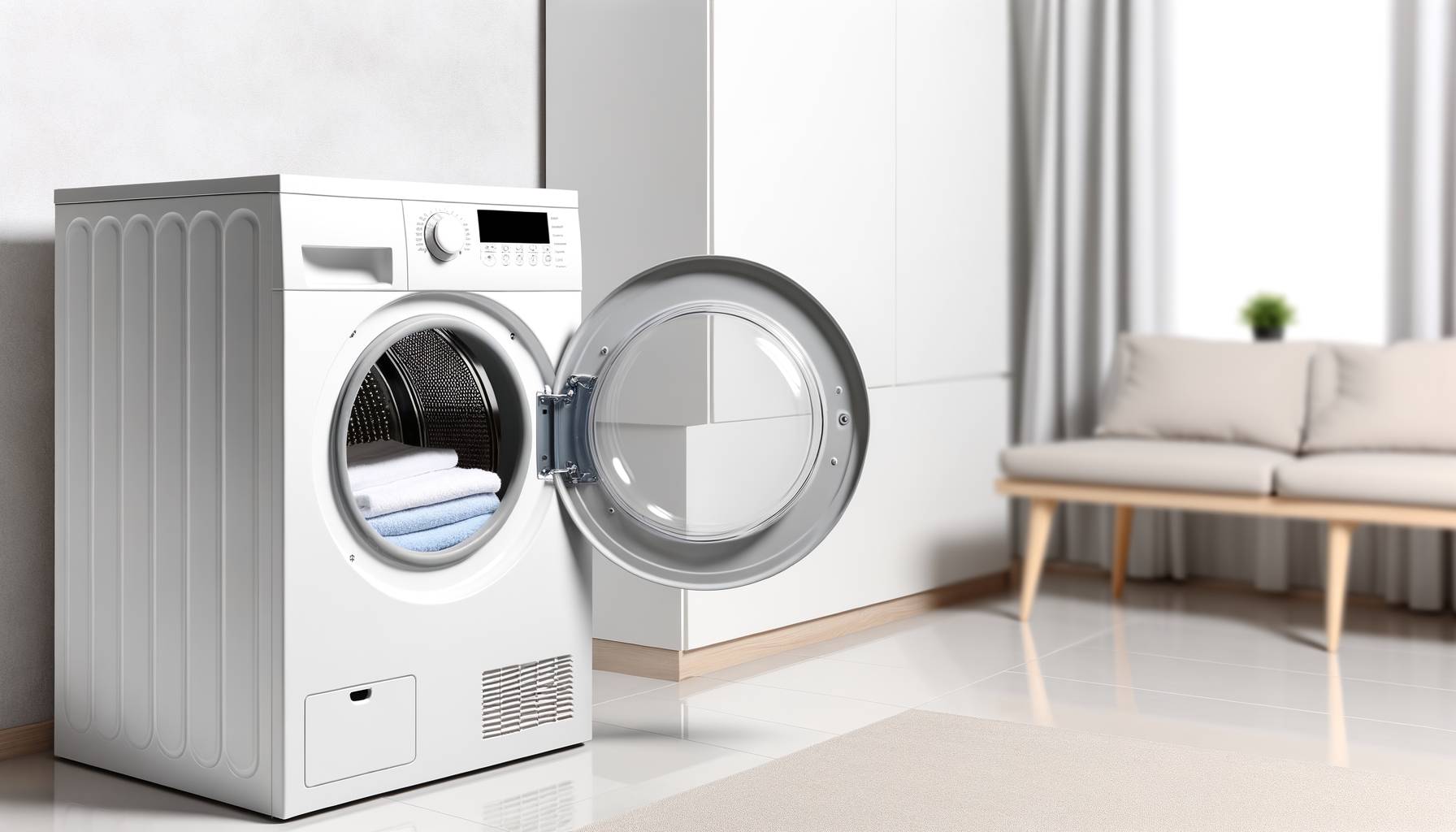 Imagen que muestra una secadora de condensación en un entorno doméstico moderno. La secadora está...